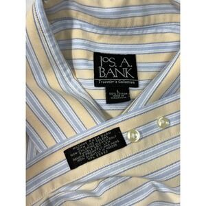 Jos A Bank Travelers Collection Mens L Blue Yellow Striped Cotton Shirt Career